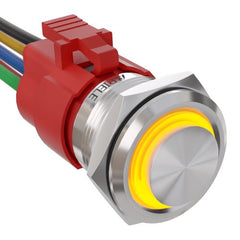 5 Amp 22mm Latching Push Button Switch Ring Led Waterproof - Yellow/Stainless steel-High Head