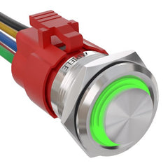 5 Amp 22mm Latching Push Button Switch Ring Led Waterproof - Green/Stainless steel-High Head
