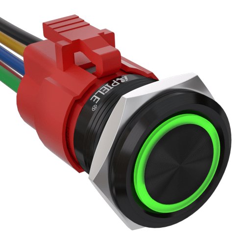 5 Amp 22mm Latching Push Button Switch Ring Led Waterproof - Green/Aluminum alloy-Flat Head