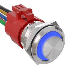 5 Amp 22mm Latching Push Button Switch Ring Led Waterproof - Blue/Stainless steel-High Head