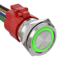 5 Amp 22mm Latching Push Button Switch Ring Led Waterproof - Green/Stainless steel-Flat Head