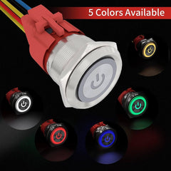 5 Amp 22mm Latching Push Button Switch Ring Led Waterproof - Blue/Stainless steel-Flat Head