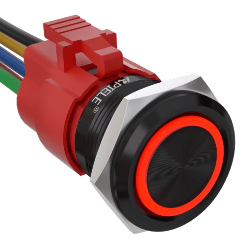 5 Amp 22mm Latching Push Button Switch Ring Led Waterproof - Red/Aluminum alloy-Flat Head