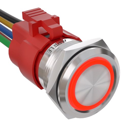 5 Amp 22mm Latching Push Button Switch Ring Led Waterproof - Red/Stainless steel-Flat Head
