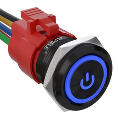 5 Amp 22mm Momentary Push Button Switch Ring Led Car Metal with Socket Plug 1NO1NC SPDT ON/Off - Blue/Aluminum alloy-Power Logo