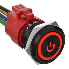 5 Amp 22mm Momentary Push Button Switch Ring Led Car Metal with Socket Plug 1NO1NC SPDT ON/Off - Red/Aluminum alloy-Power Logo