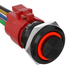 5 Amp 22mm Momentary Push Button Switch Ring Led Car Metal with Socket Plug 1NO1NC SPDT ON/Off - Red/Aluminum alloy-High Head