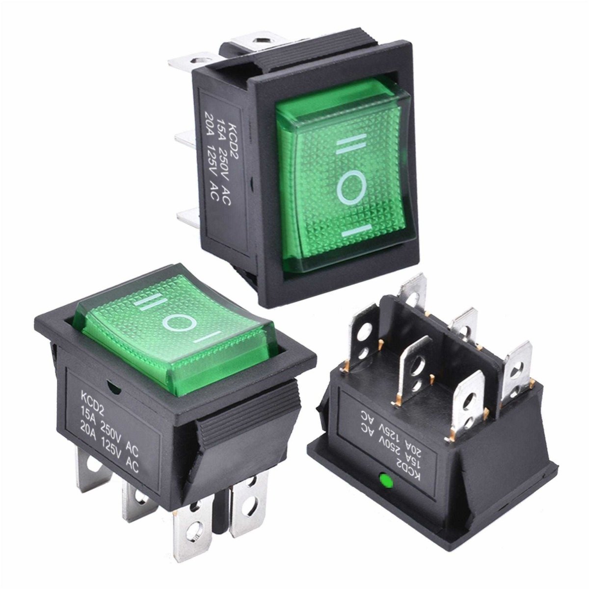 6 Interrupteurs à Bascule KN3-3 DPDT ON/OFF 2 Positions - 220V 3A - Noir, 6 Bornes, Pour Montage Facile
