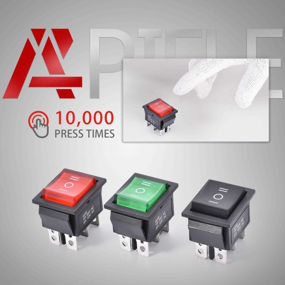 6 Pins 3 Position 3PCS Rocker Toggle Switch Maintained DPDT AC 125V/10A 250V/16A ON-Off-ON with LED Light KCD2-203N (Red Green Black) - Red-