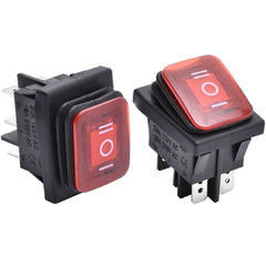 6 Pins 3 Position Rocker Toggle Switch 2Pcs Boat Waterproof AC 125V/20A 250V/16A ON-Off-ON DPST KCD4-203N (Black Red) - Red-