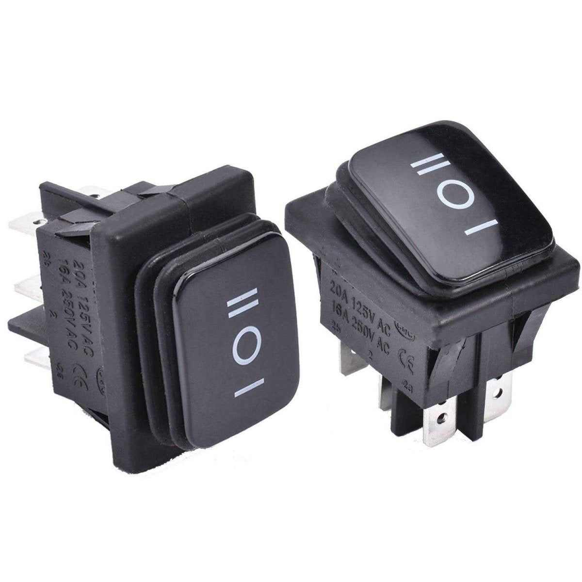 6 Pins 3 Position Rocker Toggle Switch 2Pcs Boat Waterproof AC 125V/20A 250V/16A ON-Off-ON DPST KCD4-203N (Black Red) - Black-