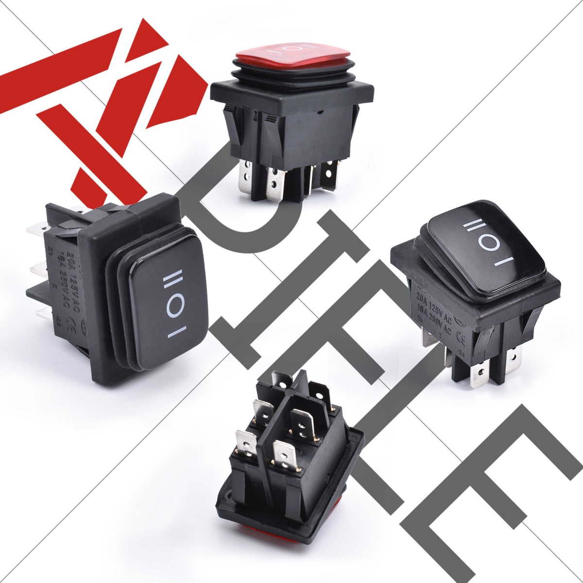 6 Pins 3 Position Rocker Toggle Switch 2Pcs Boat Waterproof AC 125V/20A 250V/16A ON-Off-ON DPST KCD4-203N (Black Red) - Black-