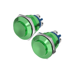 (Pack of 2) 19MM Momentary Push Button Switch 5A Aluminium Alloy Shell High Round - Green-