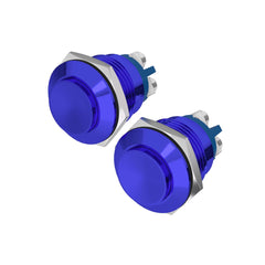 (Pack of 2) 19MM Momentary Push Button Switch 5A Aluminium Alloy Shell High Round - Blue-
