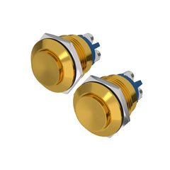 (Pack of 2) 19MM Momentary Push Button Switch 5A Aluminium Alloy Shell High Round - Yellow-