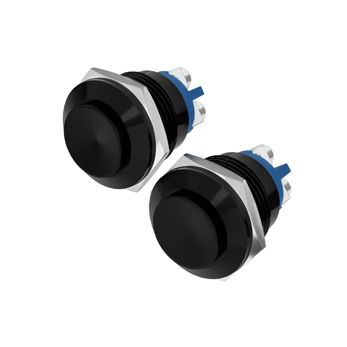 (Pack of 2) 19MM Momentary Push Button Switch 5A Aluminium Alloy Shell High Round - Black-